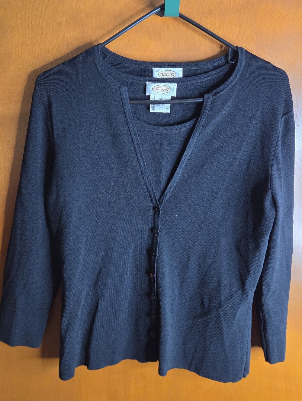 Talbots Black Button Down V-neck Sweater Cardigan & Tank Size Medium Classic